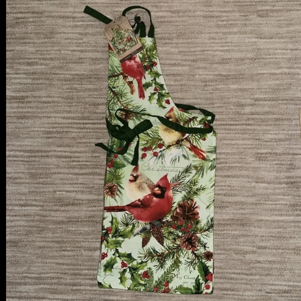 NWT Michel Design Works APR293 Adjustable Cotton Chef Apron, Christmas Print